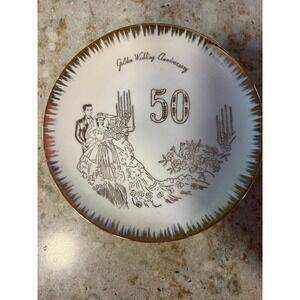 Victoria Ceramics 50th Golden Wedding Anniversary Plate Gold‎ Trim Japan 6.25"